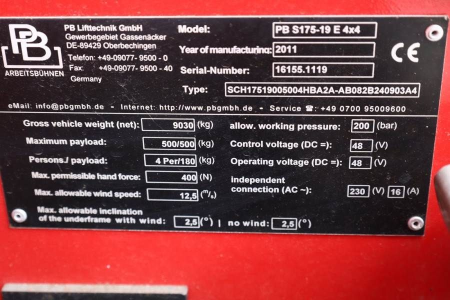 PB LIFT S175-19E 4x4 Electric, 4x4 Drive, 18.1m Worki