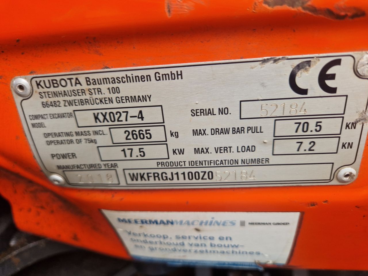 Minigraver kubota kx 027