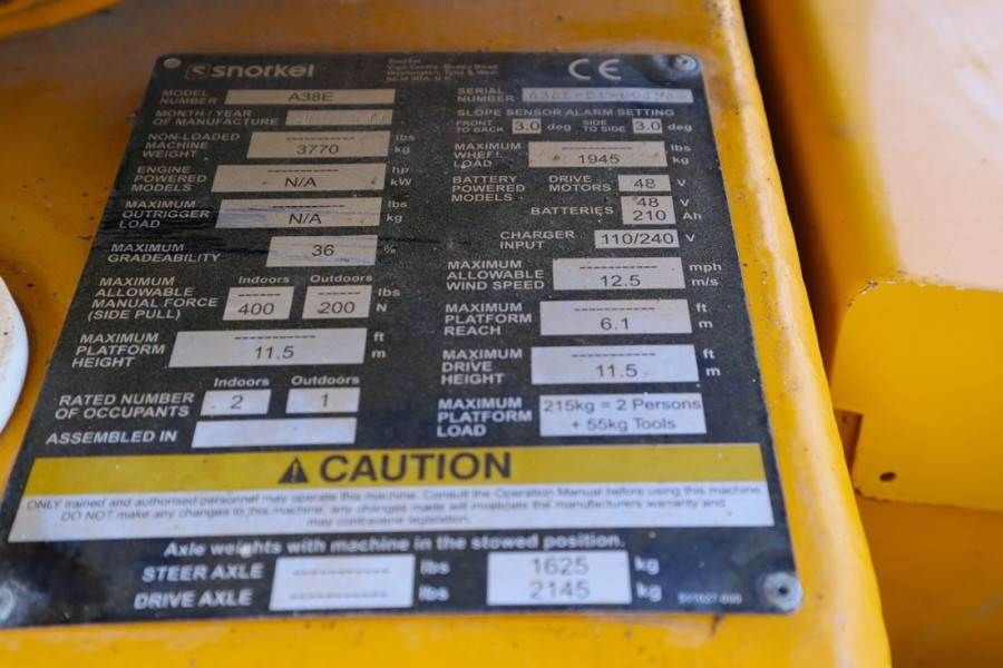 Snorkel A38E Electric, 13.5m Working Height, 6.1m Reach, 2