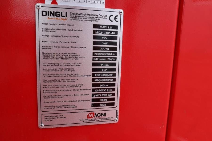Magni MJP11,5 11.2m Working Height, 3m Reach, 200kg Capa