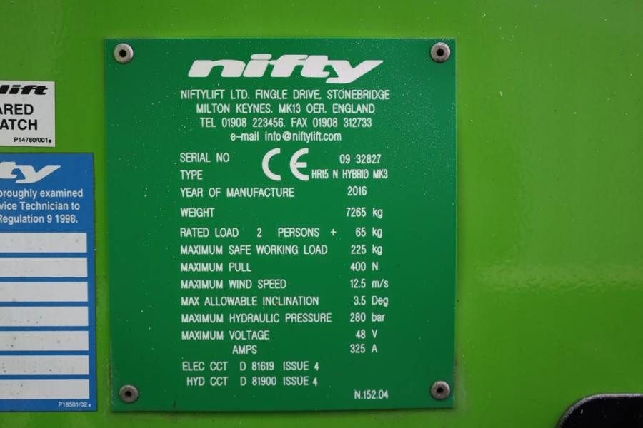 Niftylift HR15N Hybrid MK3 Hybrid, 4x2 Drive, 15.5m Working