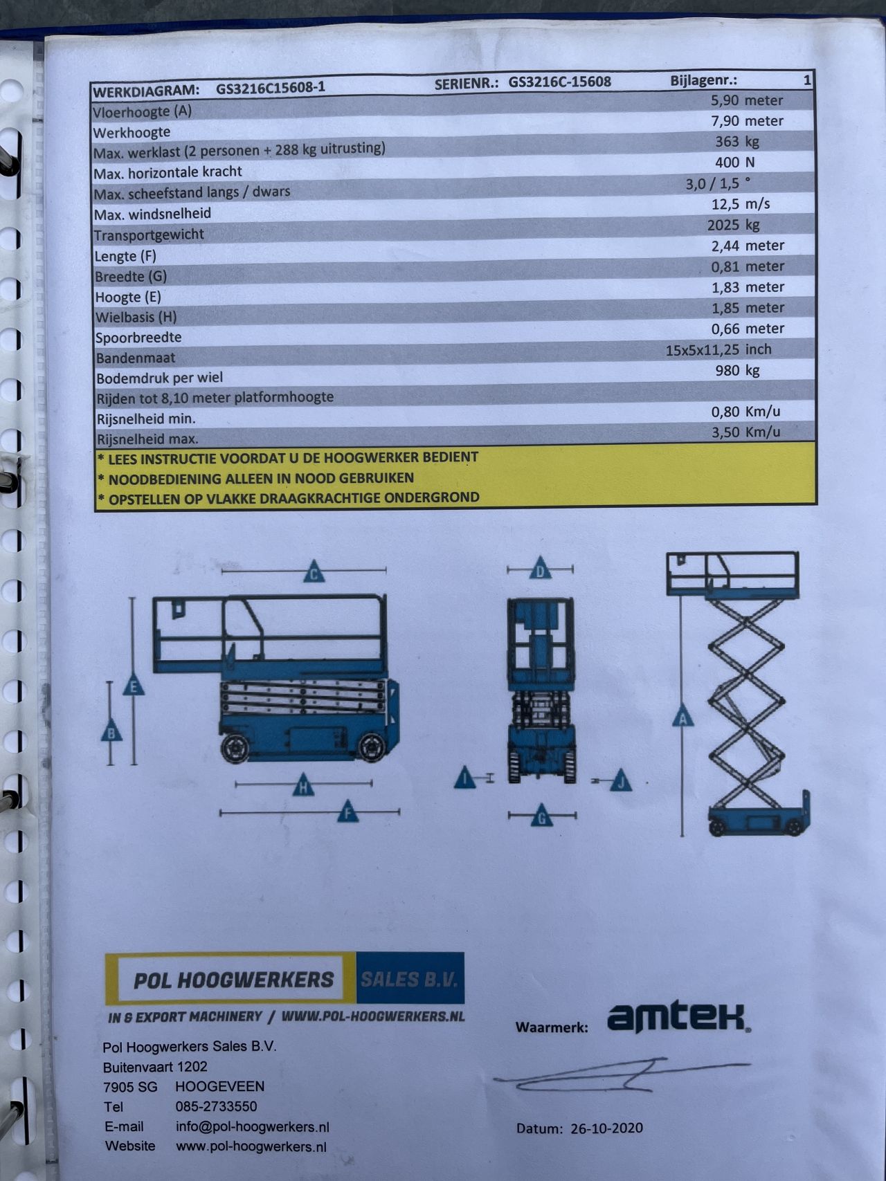 Genie GS2032 Schaarhoogwerker bj 2016, werkhoogte 8 mtr.
