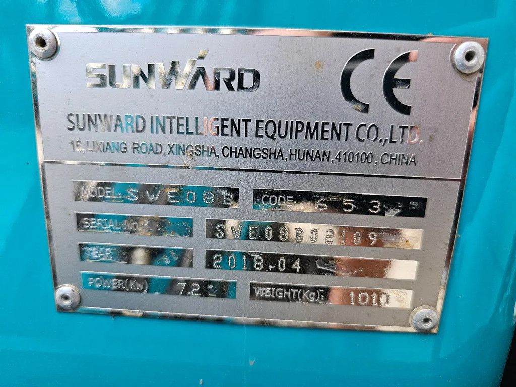 Sunward Swe08 2018 270 uur minigraver graafmachine