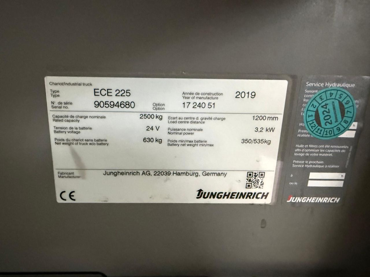 Orderpicker Jungheinrich ECE 225 2019 Vorklengte 2400 mm