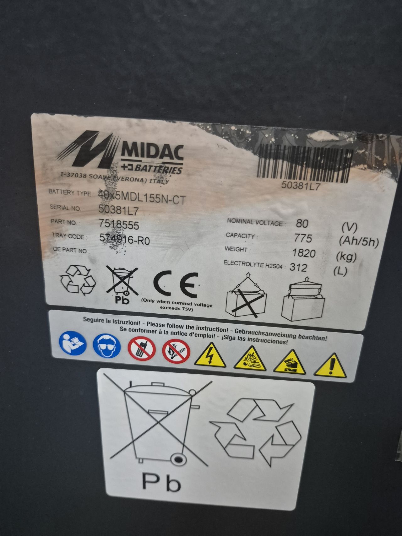 Midac 80v/775ah tractiebatterij bj 2020 c5 getest 92%