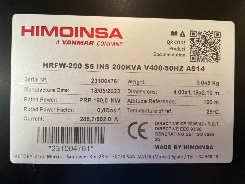 Himoinsa HRFW-200S5 - 200 kVA Stage V - DPX-12637