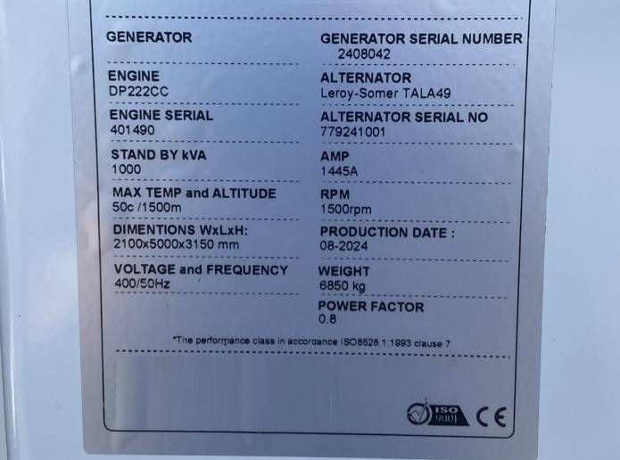 Hyundai DP222CC - 1000 kVA Generator - DPX-21068