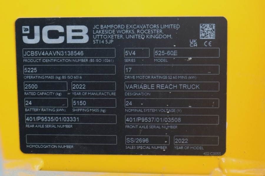 JCB 525-60E Guarantee! Fully Electric, 2500kg Capacity