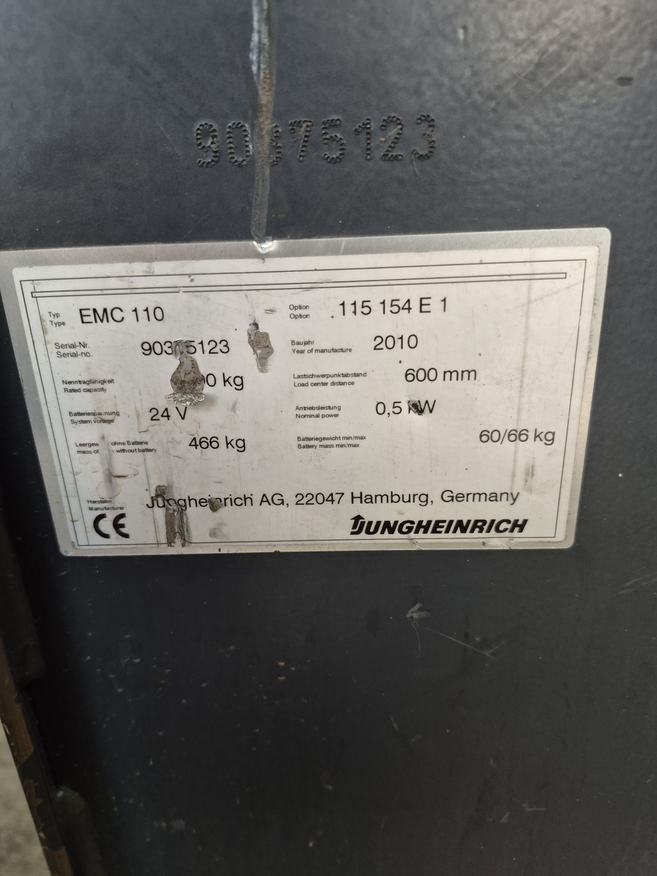 Jungheinrich EMC 10 stapelaar bj 2010 accu 2020 1.640 mm