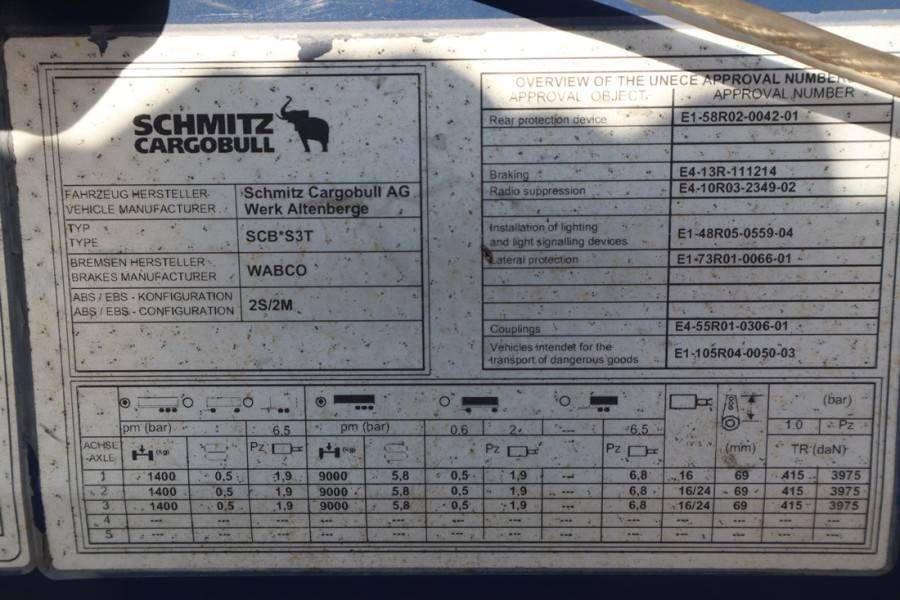 Schmitz Cargobull SCB3ST CoC Documents, TuV Loading Certif