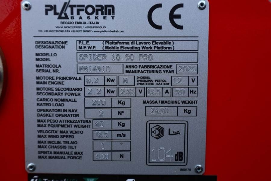 PLATFORM BAS Spider 18.90 PRO CE Declaration, Vali