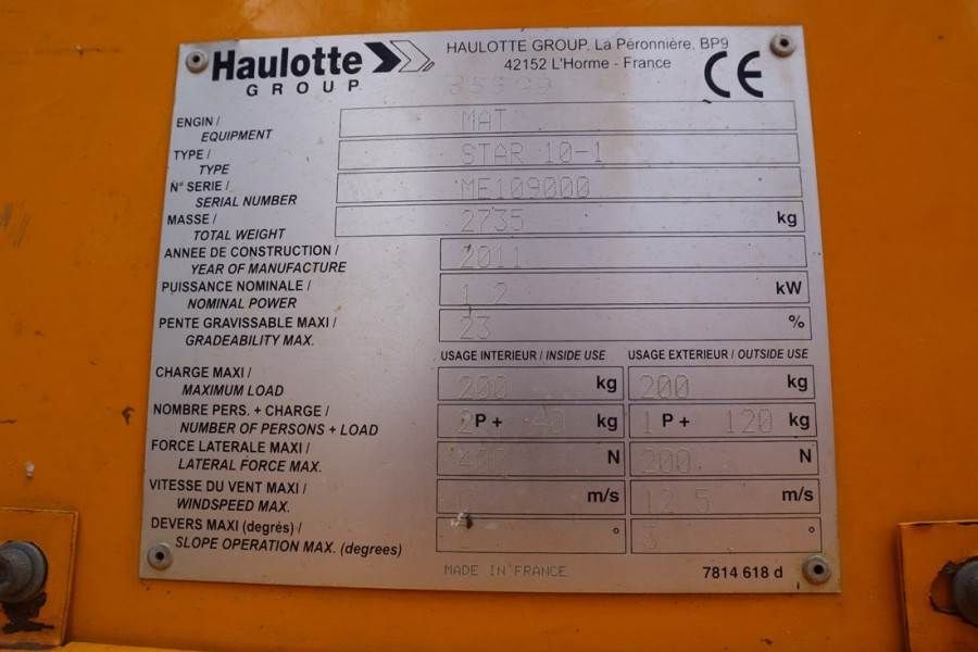 Haulotte STAR 10 Electric, 10m Working Height, 3m Reach, 20