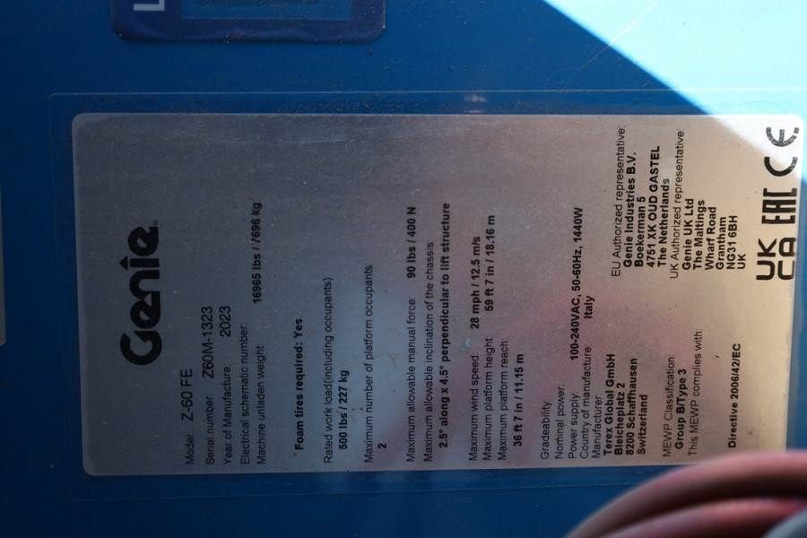 Genie Z60/37FE Guarantee! Hybrid, 4x4 Drive, 20m Working