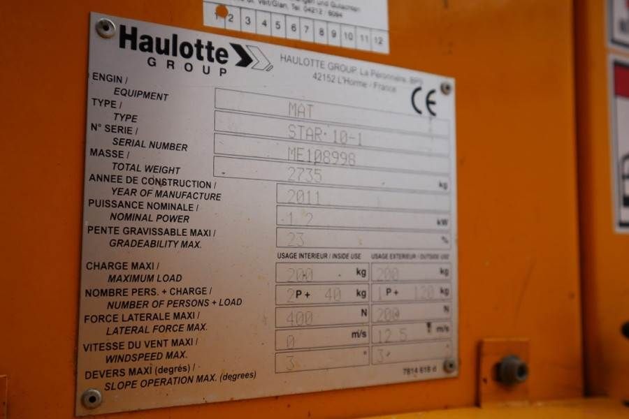 Haulotte STAR 10 Electric, 10m Working Height, 3m Reach, 20