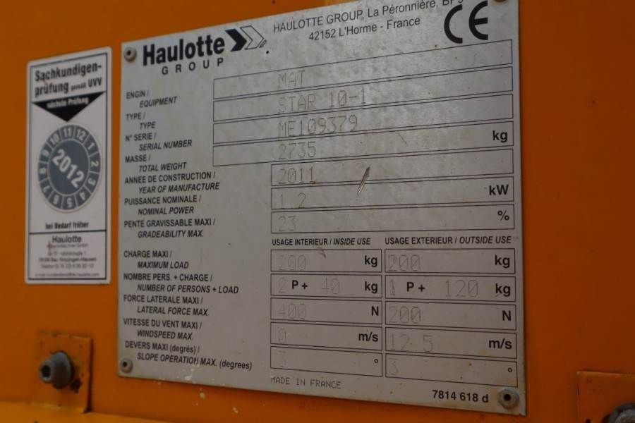 Haulotte STAR 10 Electric, 10m Working Height, 3m Reach, 20