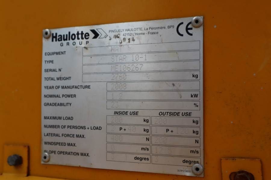 Haulotte STAR 10 Electric, 10m Working Height, 3m Reach, 20