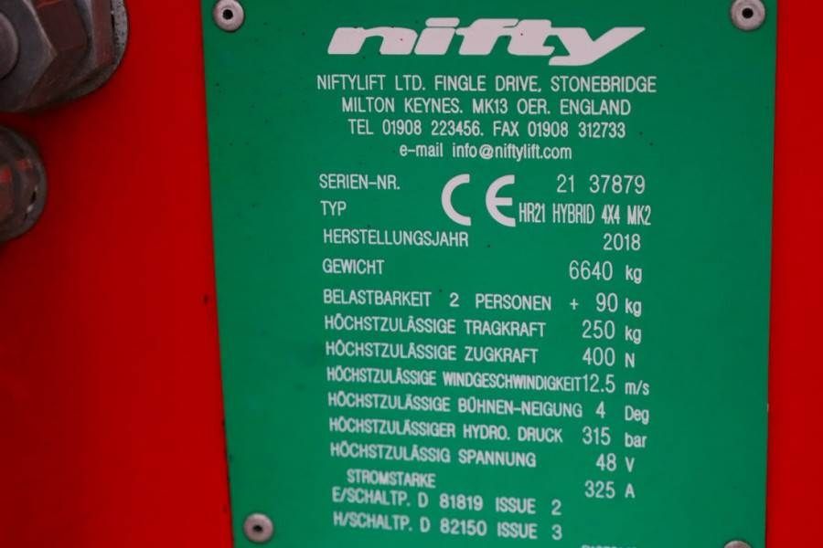Niftylift HR21 HYBRIDE 4x4 Valid Inspection, Hybrid, 4x4 Dri