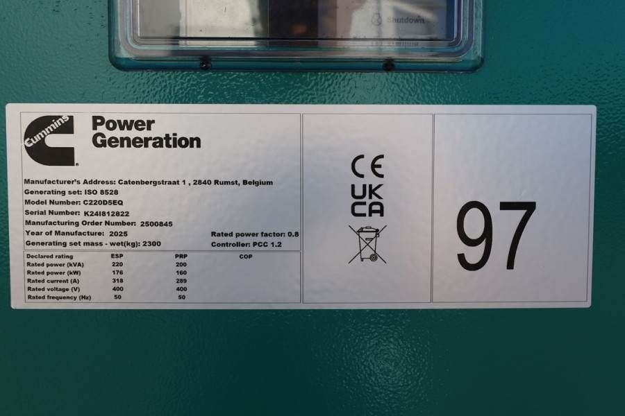 Cummins C220D5EQ Declaration of Conformity, Diesel, 220kVA