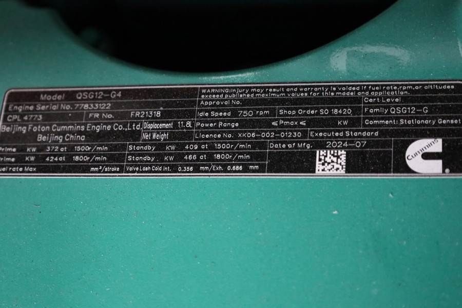 Cummins C450D5Q Declaration of Conformity, Diesel, 450kVA,