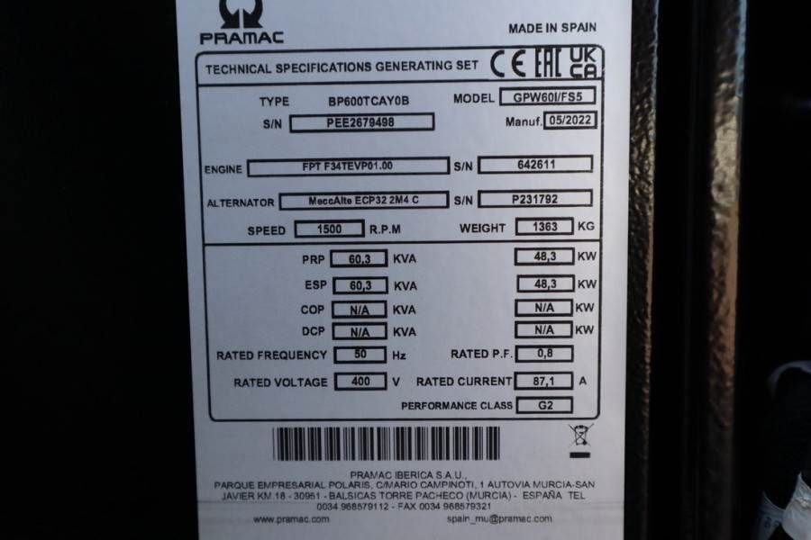 Pramac GPW60I/FS5 Valid inspection, *Guarantee! Diesel, 6