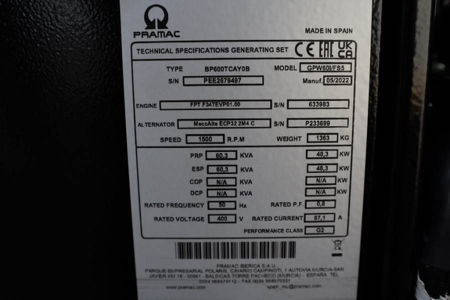 Pramac GPW60I/FS5 Diesel, 60 kVA, Also Available For Rent