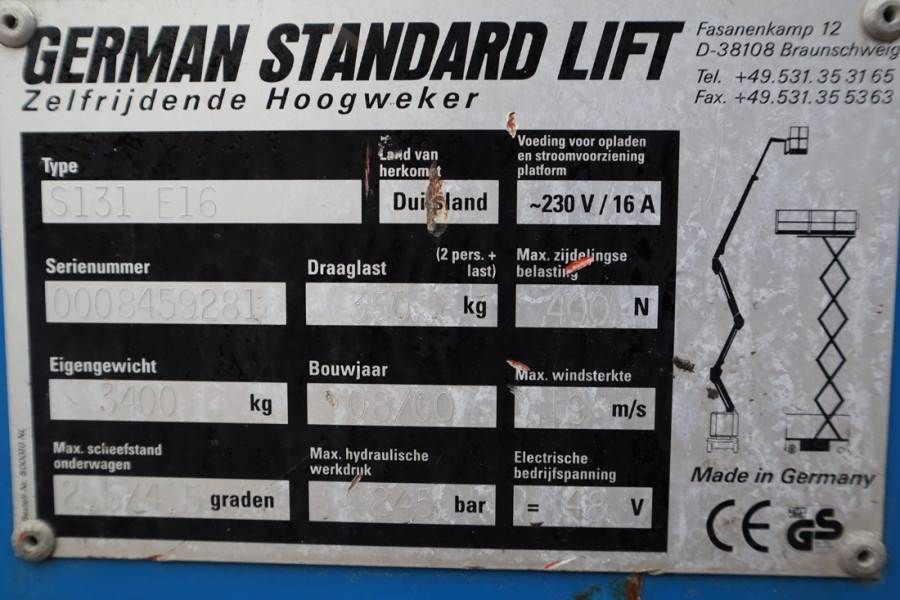 GSL S131 E16 Electric, 15.1m Working Height, 350kg