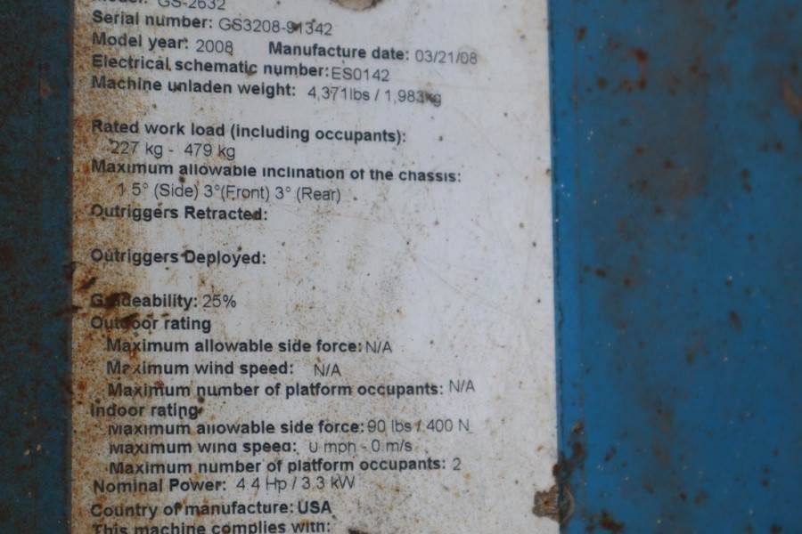 Genie GS2632 Electric, Working Height 10m, 227kg Capacit