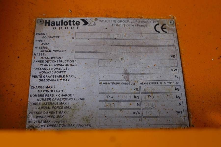 Haulotte Compact 10 Electric, 10m Working Height, 450kg Cap