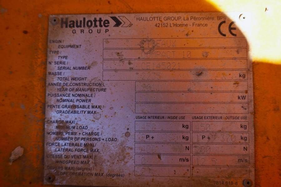 Haulotte Compact 10 Electric, 10m Working Height, 450kg Cap