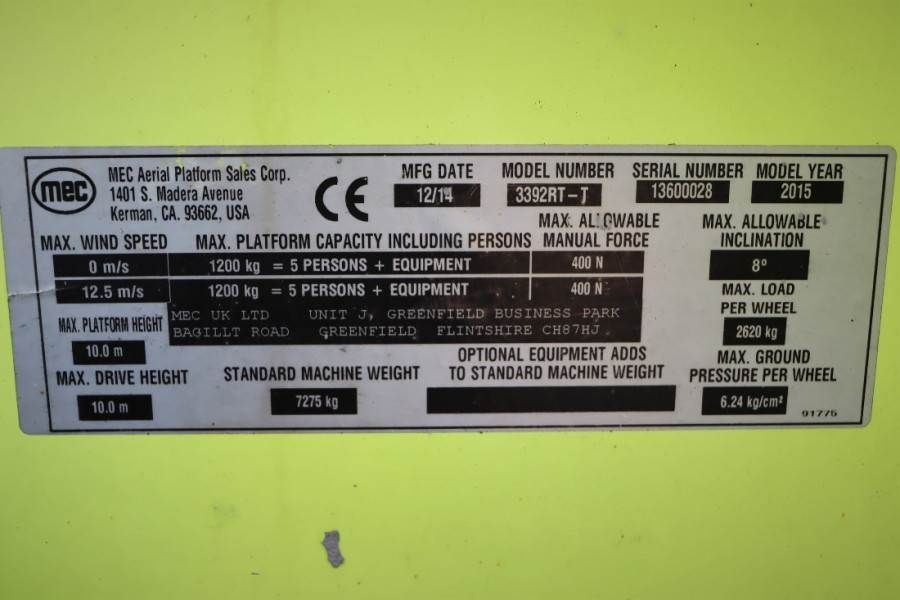 MEC 3392RT-T Diesel, 4x4 Drive, 12m Working Height, 12