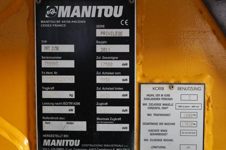 Manitou MRT2150+ Diesel, 4x4x4 Drive, 5t Cap. 20.6m Boom,