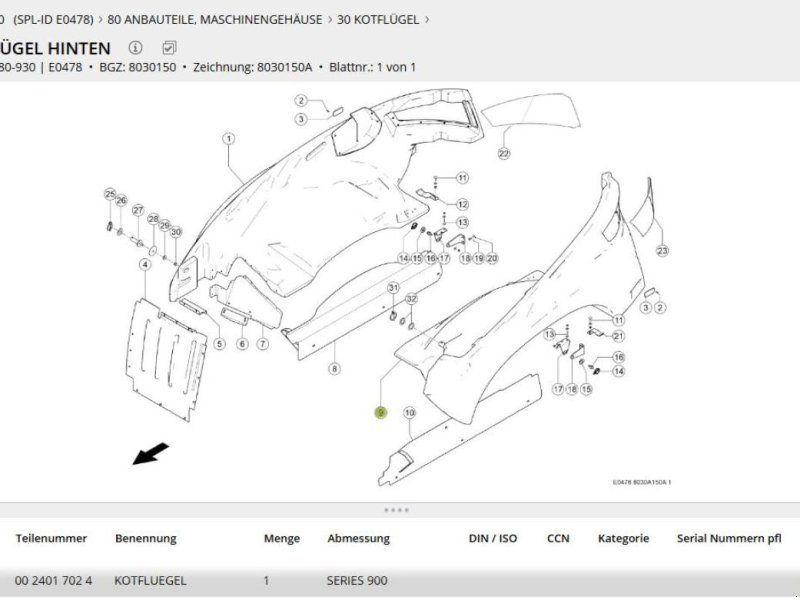 Claas Kotflügel hinten li. Jaguar 00 2401 702 4