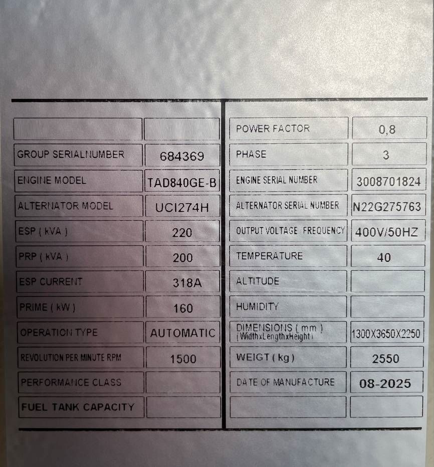 Volvo TAD840GE - 220 kVA Generator - DPX-18875