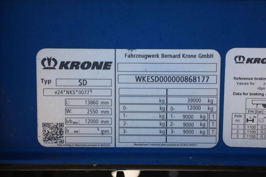 Krone SD sliding tarpaulin trailer