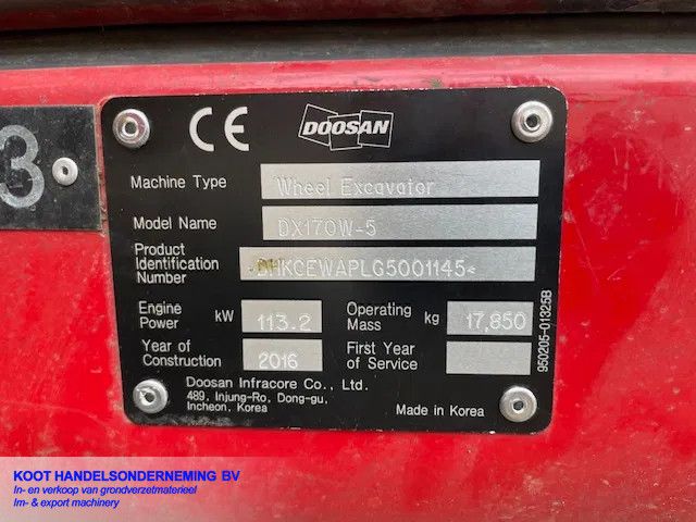 Doosan DX 170w-5 Orginal Dutch!