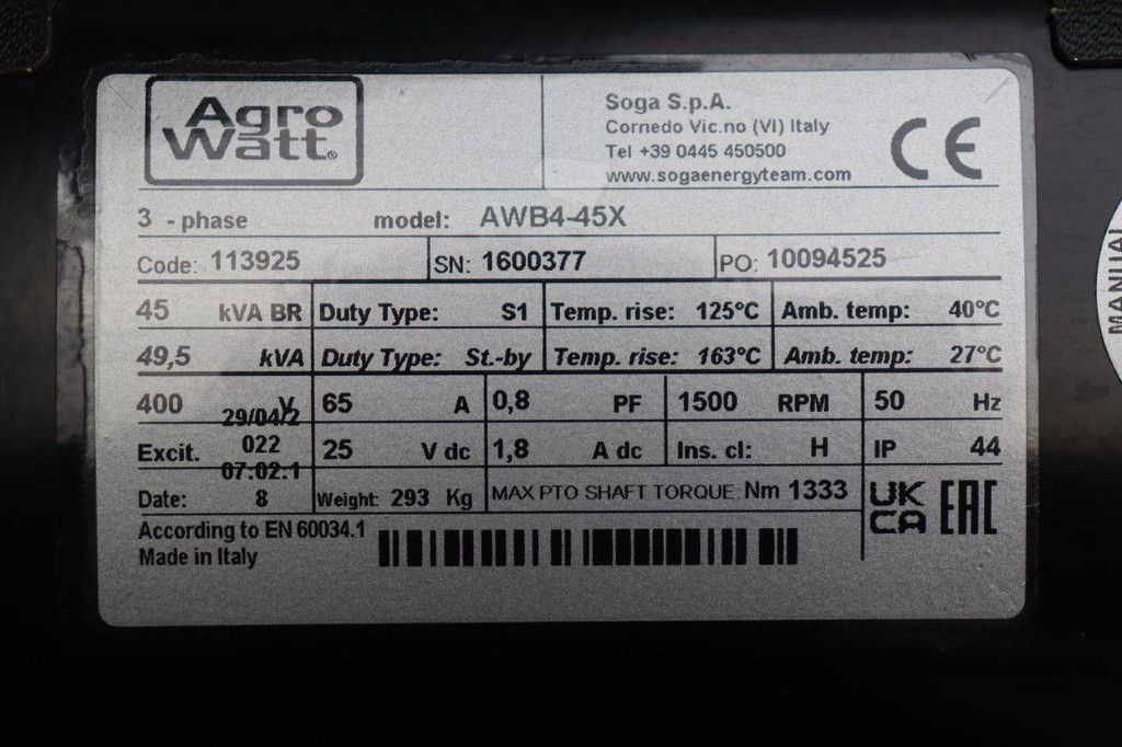 Generator Agro Watt AWB4-45X Diesel 45kVA New