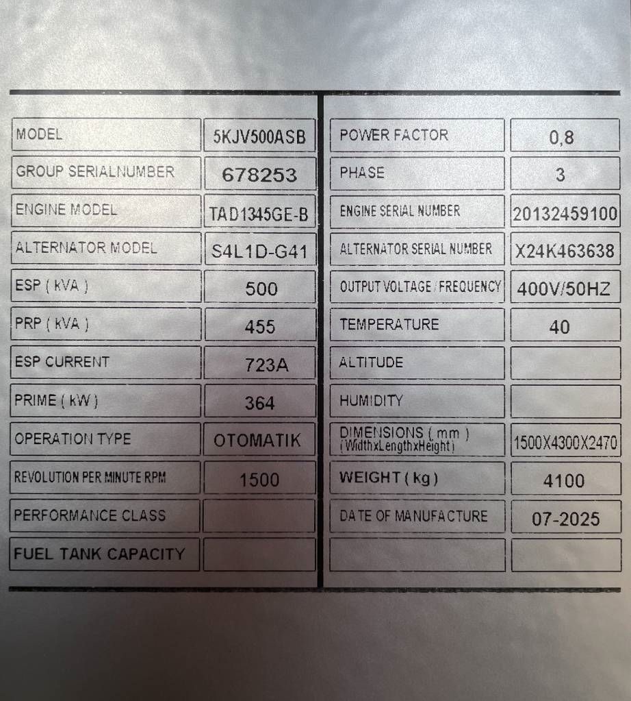 Volvo TAD1345GE - 500 kVA Generator - DPX-18881