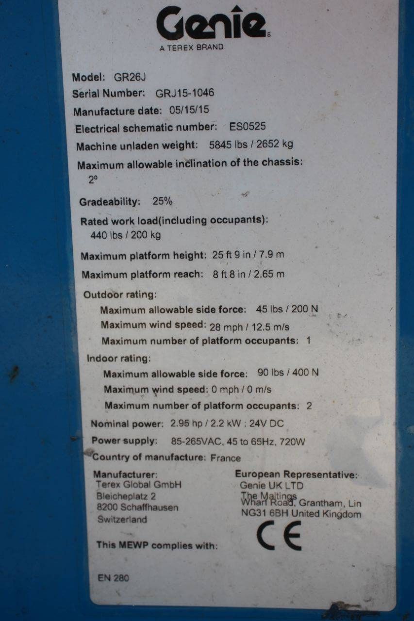 Genie GR26J Electric Mast Lift 10m 2015