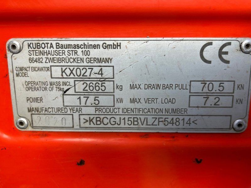 Kubota kx027-4 rotortilt svensker skovl og 2 graveskovle