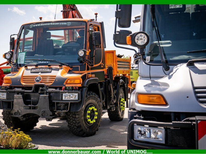 Mercedes-Benz Unimog U400 mit starken Ladekran , Funk, Kipper, Zapfwelle, Idea