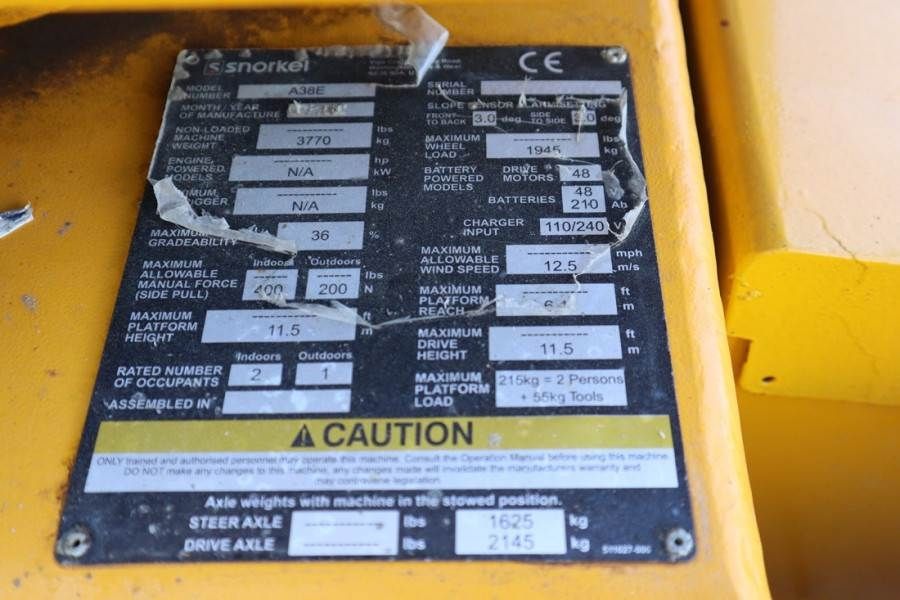 Snorkel A38E Electric, 13.5m Working Height, 6.1m Reach, 2