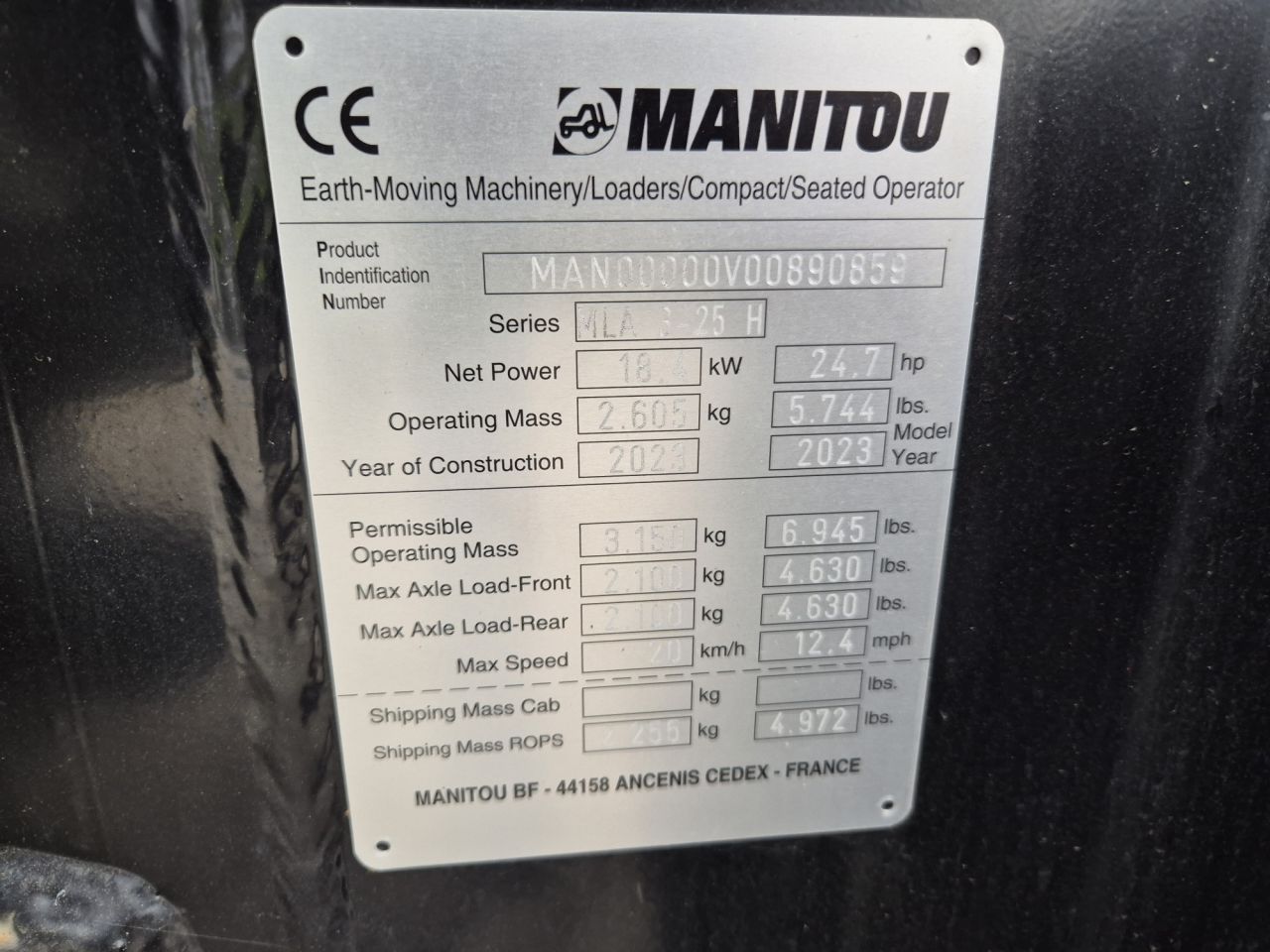 MANITOU MLA 3-25H Minilader mit Gewicht 2605 kgs