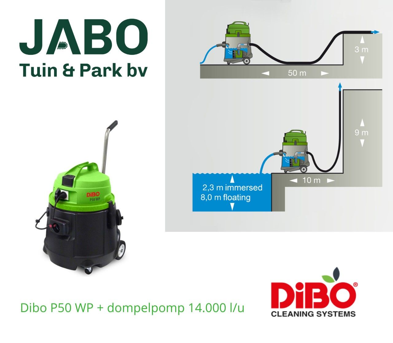 Dibo P50 WP waterstofzuiger met dompelpomp