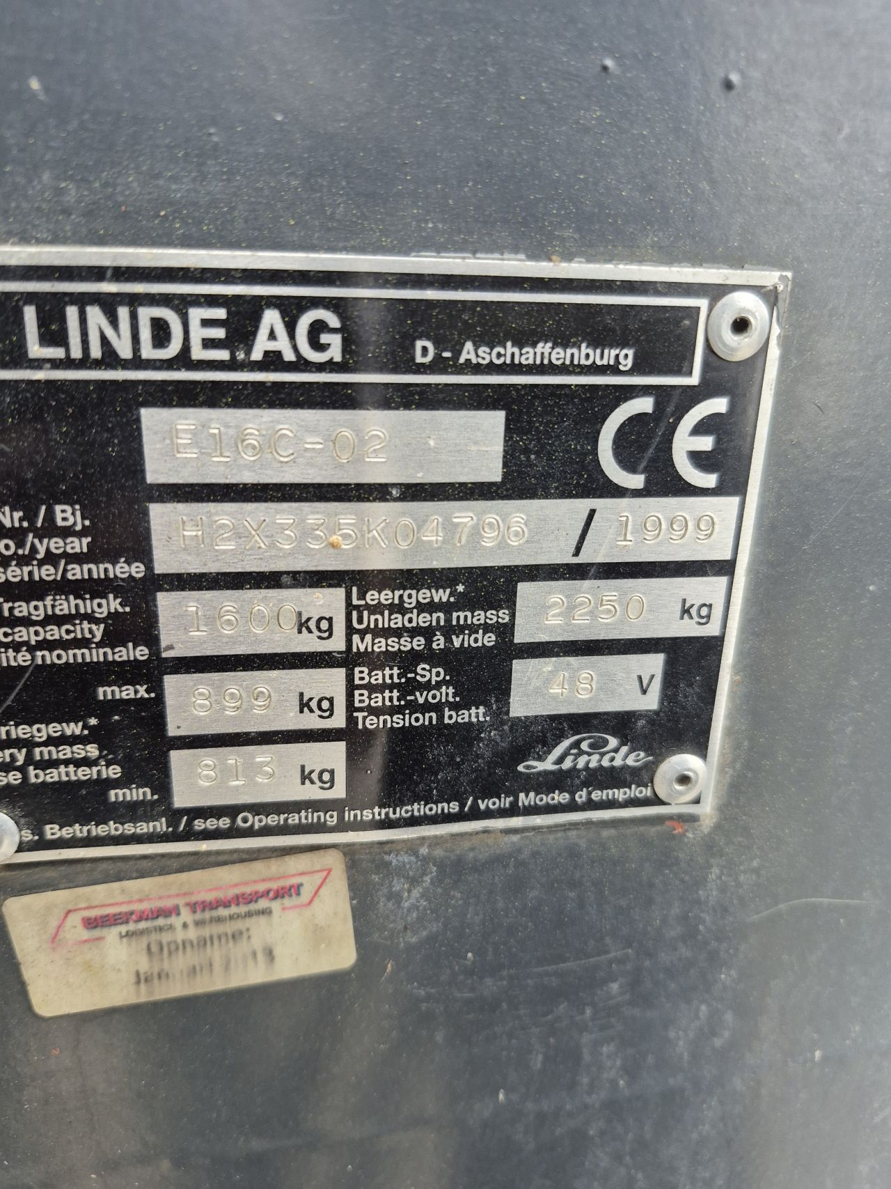 Linde E16P-02 triplex freelift sideshift 4.500 mm