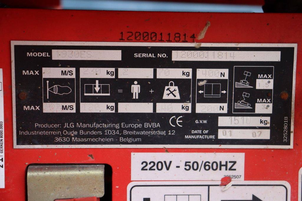 JLG 1930ES Electric Scissor Lift 7.72m 2007