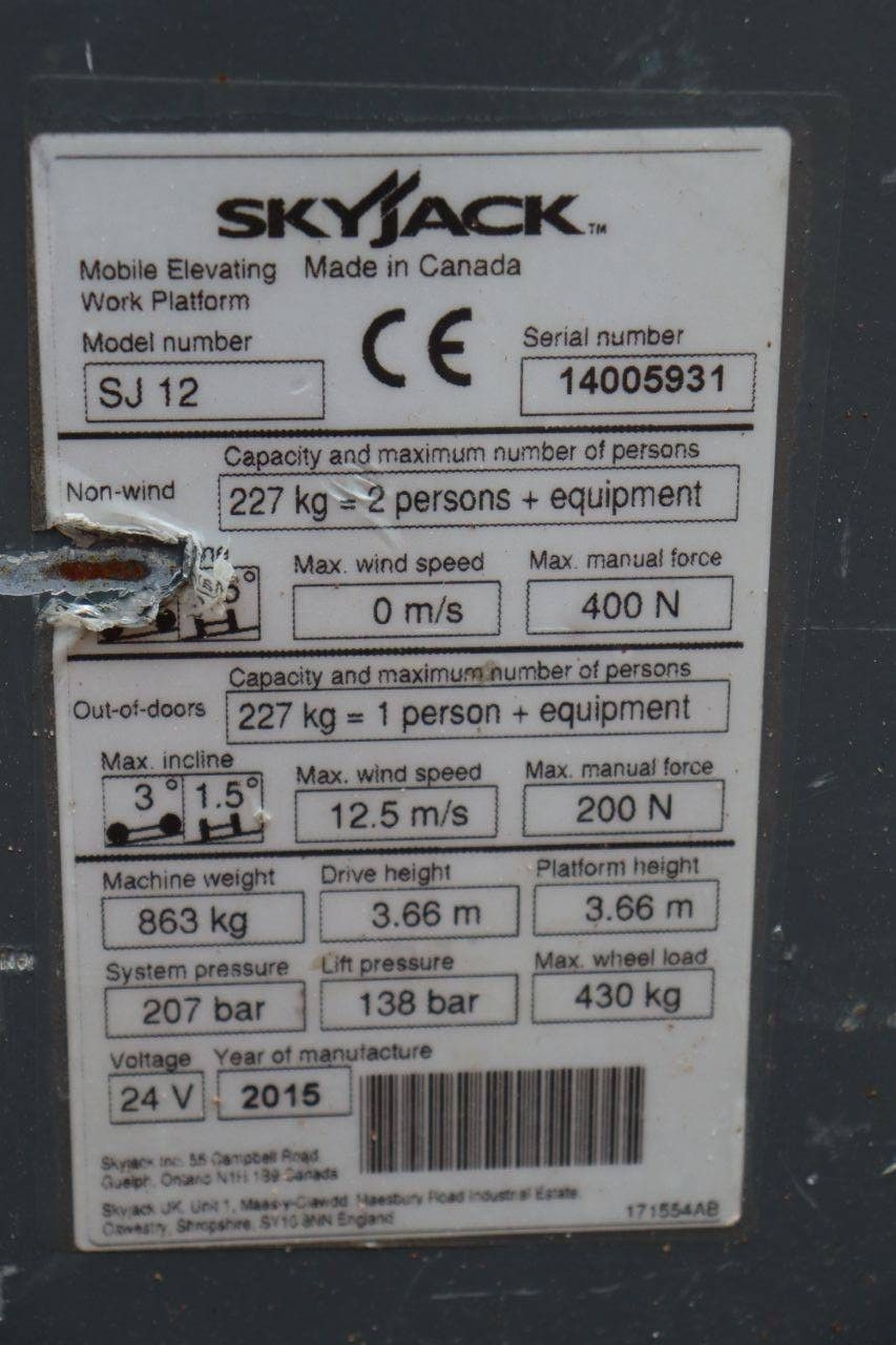 Skyjack SJ12 Elektrischer Mastlift 5,66 m 2015