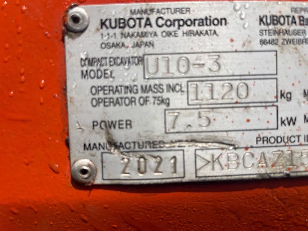 Kubota U10-3 minigraafmachine 2021 met slechts 700 uur