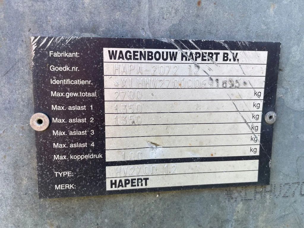 Hapert HV2700 machinetransporter met oprijklep