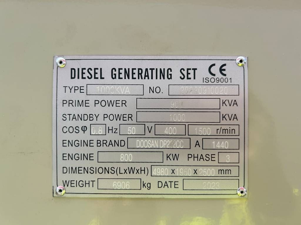 Doosan DP222CC - 1000 kVA Generator - DPX-19859