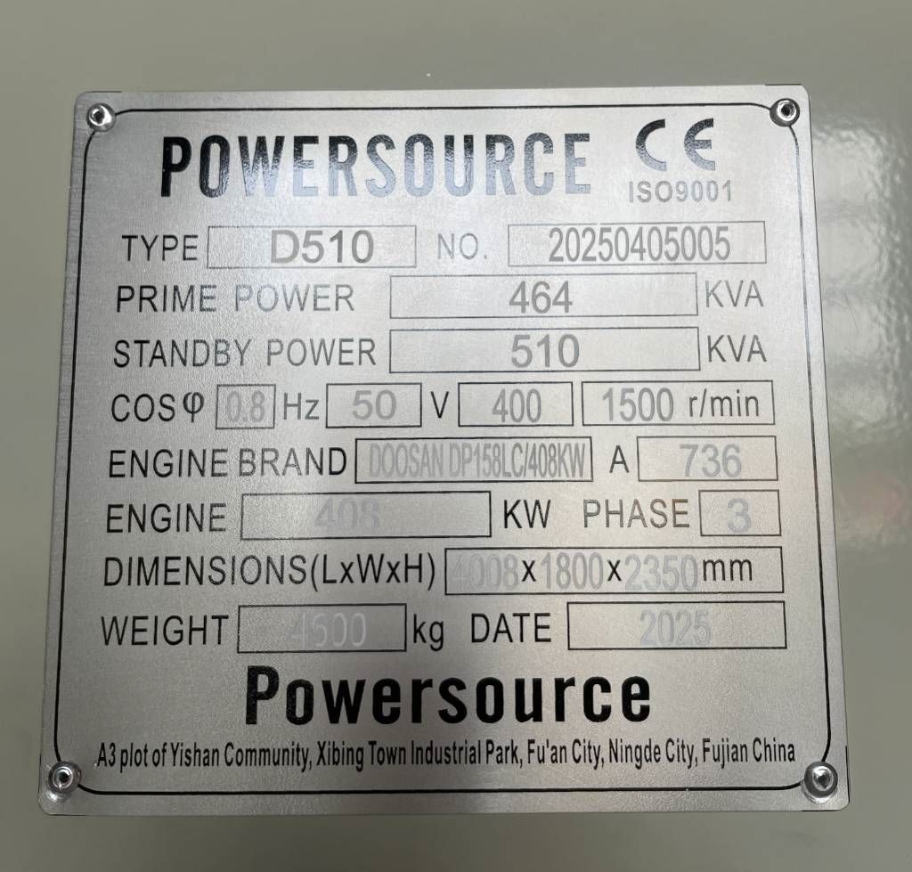 Hyundai DP158LC - 510 kVA Generator - DPX-19855